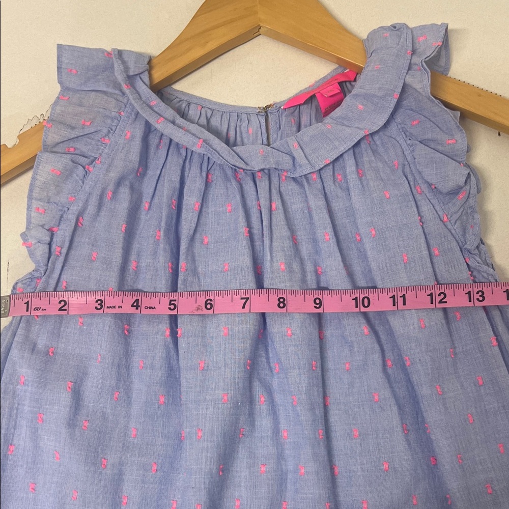 Lilly Pulitzer Top, Ruffle, Sleeveless, Blue w/Pink, Flowy, Feminine - Picture 11 of 12